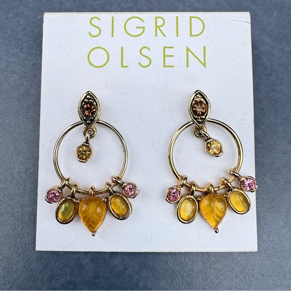 Sigrid Olsen Gold Earrings with Yellow and Pink Accents - Picture 1 of 8